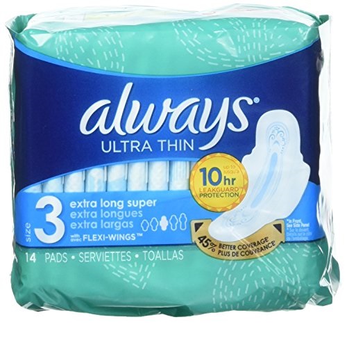 Always Ultra Thin Size 3 Feminine Pads with Wings, Extra Long, Super Absorbency, 14 Count- Pack of 6 (84 Total Count), Only $8.36,  free shipping after clipping coupon and using SS