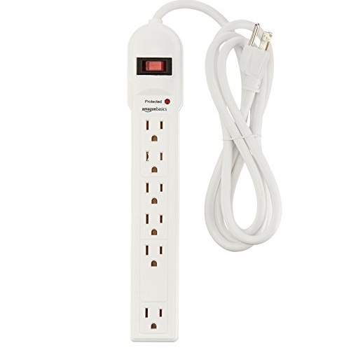 AmazonBasics 6-Outlet Surge Protector Power Strip, 790 Joule - White, Only $6.16