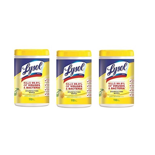 史低价！Lysol 消毒湿巾柠檬和青柠花香超值装，110抽/筒，共3筒，原价$13.99，现点击coupon后仅售$9.22，免运费