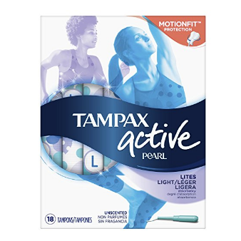 Tampax Pearl Active Plastic Tampons, Lites/Light Absorbency, Unscented, 18 Count, Packaging May Vary  only $2.47
