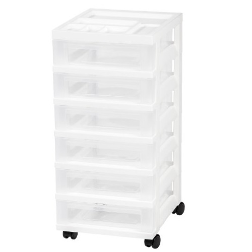 IRIS 6-Drawer Rolling Storage Cart with Organizer Top, White, Only $20.98