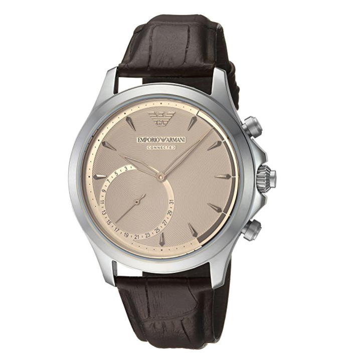 Emporio Armani Men's Quartz Stainless Steel and Leather Smart Watch, Color:Brown (Model: ART3014) only $245