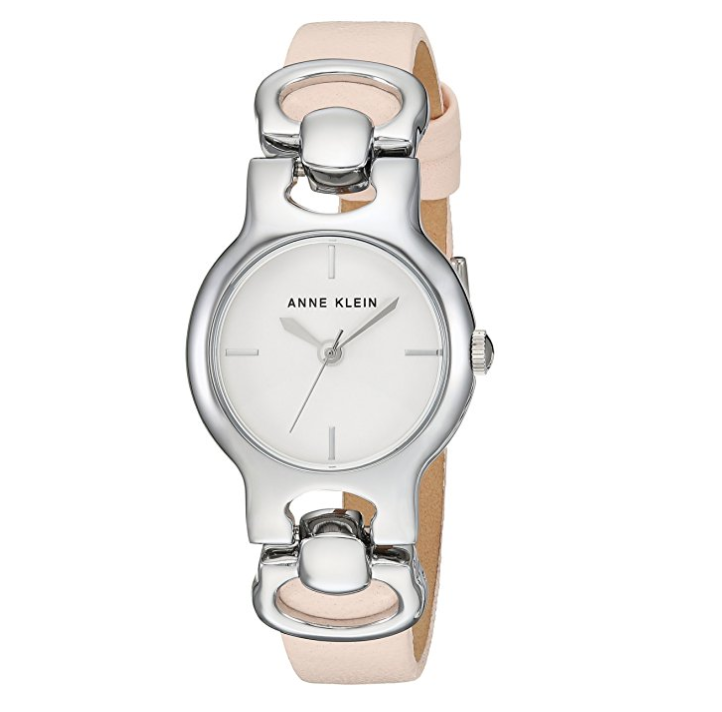 Anne Klein Women's AK/2631SVLP Silver-Tone and Light Pink Leather Strap Watch only $26.87
