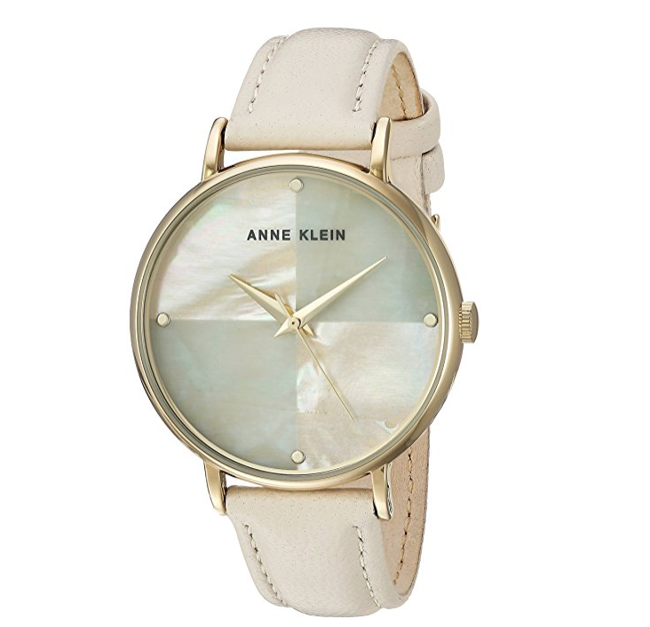Anne Klein Women's AK/2790IMIV Gold-Tone and Ivory Leather Strap Watch only $30.23