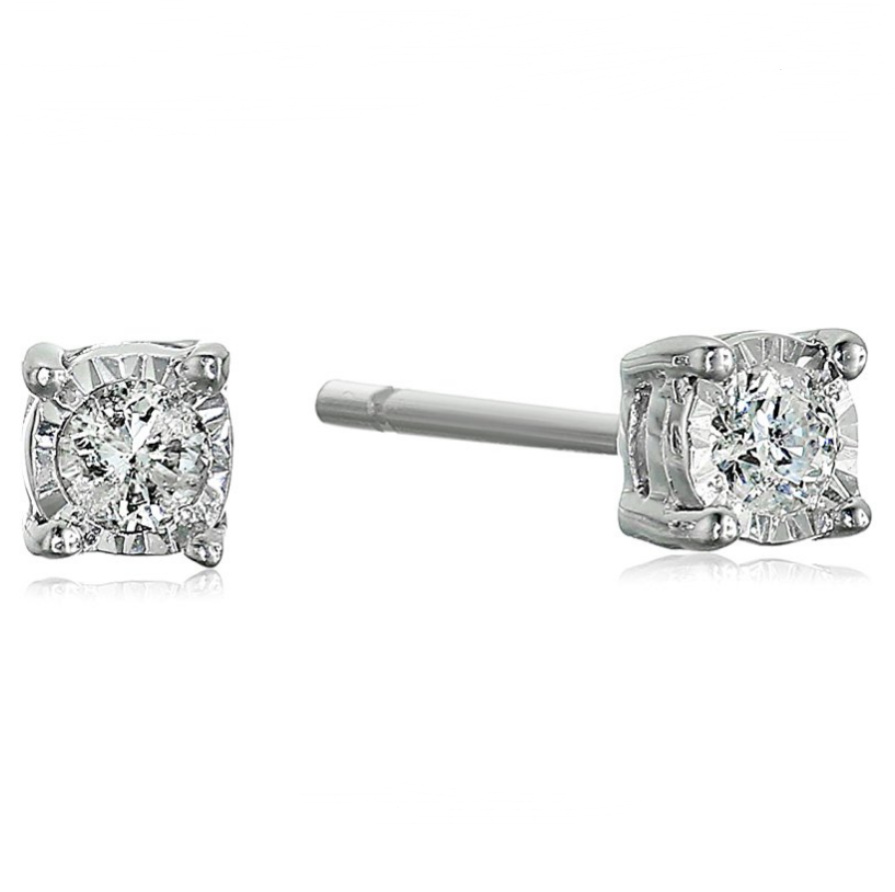 Diamond Miracle Plate Stud Earrings (1/10cttw, I-J Color, I3 Clarity) $29.00，FREE Shipping