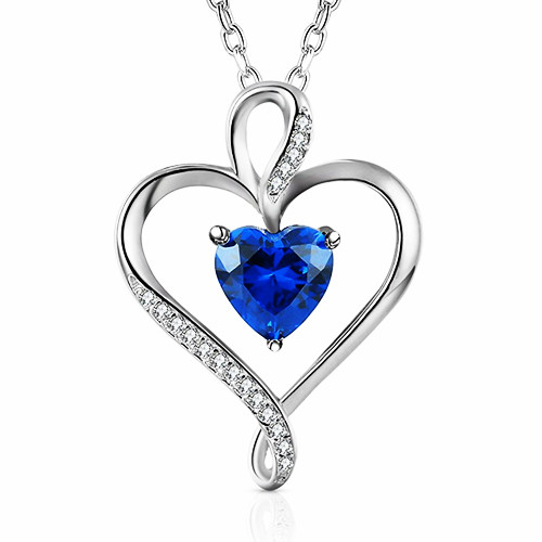 圣诞好礼！Caperci 别致“心”之舞恋最新都市设计纯银人造蓝宝石吊坠项链 使用折扣码后仅售$20.79