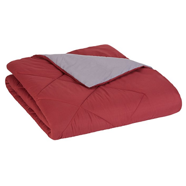 AmazonBasics Reversible Microfiber Comforter - Full/Queen, Burgundy $13.47
