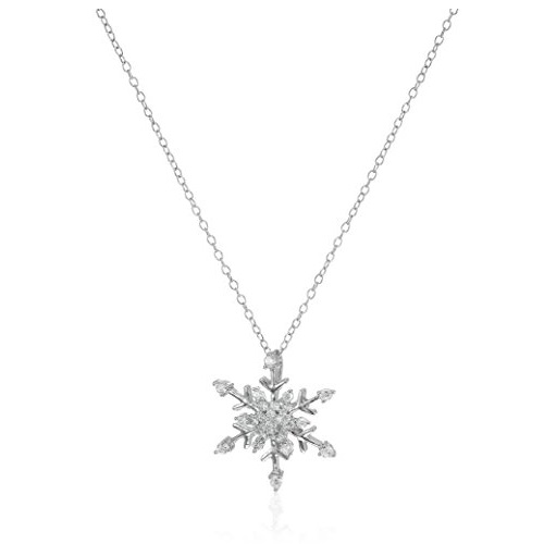 Amazon Collection Rhodium Plated Sterling Silver White Cubic Zirconia Snowflake Pendant Necklace, 18
