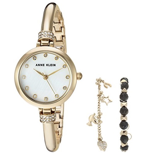 僅限今日！史低價！Anne Klein 施華洛世奇水晶珍珠母貝日本石英腕錶套裝，原價$150.00，現僅售$49.99，免運費