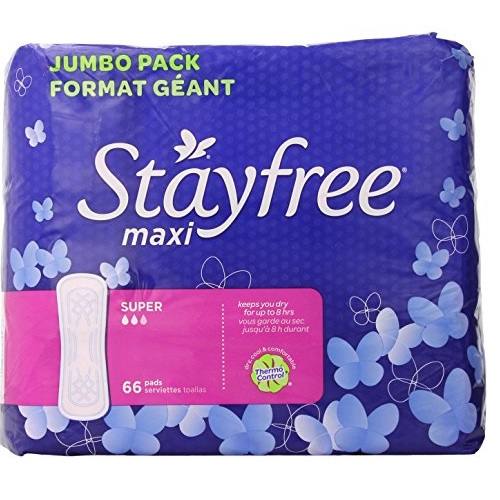 史低價！Stayfree 量多型無翼衛生巾，66片裝，原價$11.49，現僅售$6.54，免運費