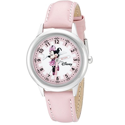 Disney Kids' W000038 Minnie Mouse Time Teacher Stainless Steel Watch with Pink Leather Band, Only $12.52, You Save $16.27(57%)