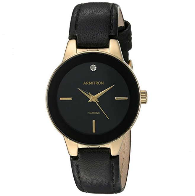 Armitron Women's 75/5410BKGPBK Diamond-Accented Gold-Tone and Black Leather Strap Watch $28.12，FREE Shipping