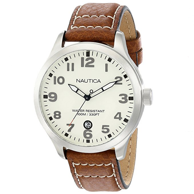 Nautica Men's N09560G BFD 101 Stainless Steel Watch with Brown Leather Band $54.75，FREE Shipping
