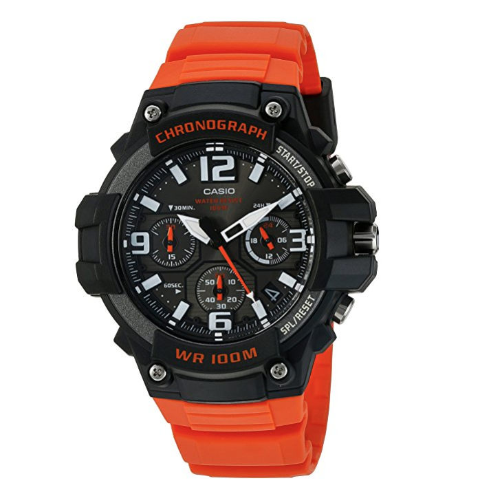 Casio Men's 'Heavy Duty Chronograph' Quartz Stainless Steel and Resin Casual Watch, Color:Orange (Model: MCW100H-4AV) ONLY $38.99