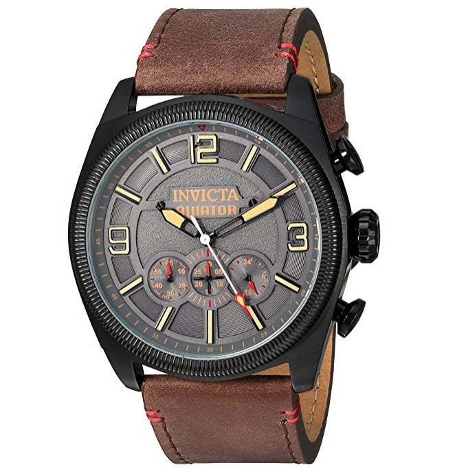 Invicta Men's 'Aviator' Quartz Stainless Steel and Leather Casual Watch, Color:Brown (Model: 22988) only $54.99