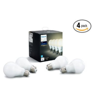 Philips Hue A19 白色智能灯泡 4支装 ，支持Alexa，原价$49.99，现仅售$39.99，免运费