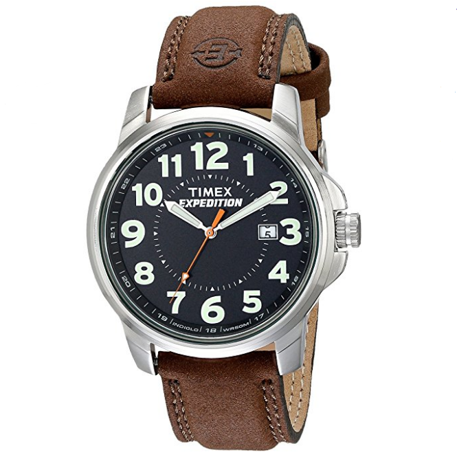 Timex 天美時 EXPEDITION系列 男士真皮石英腕錶 T44921，僅售 $25.20，免運費