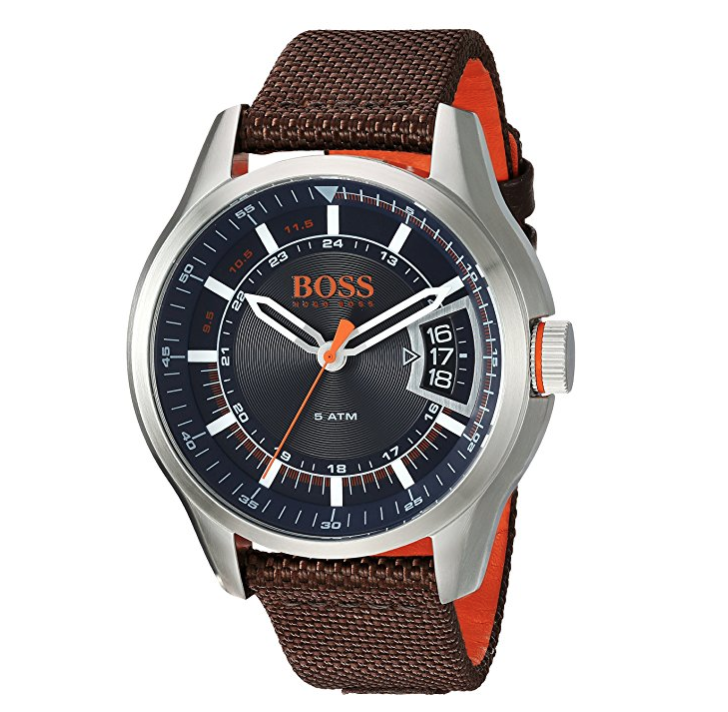 HUGO BOSS Men's 'HONG KONG SPORT' Quartz Stainless Steel and Nylon Casual Watch, Color:Brown (Model: 1550002) ONLY $128