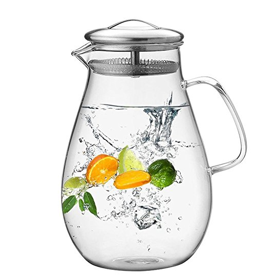 Hiware 64 Ounces Glass Pitcher with Stainless Steel Lid, Water Carafe with Handle, Good Beverage Pitcher for Homemade Juice and Iced Tea $11.99