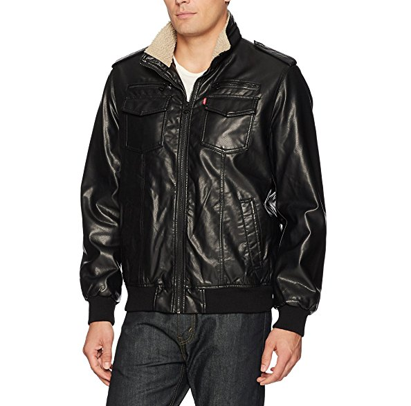 Levi's Men's Vintage Deer Faux Leather Sherpa Lined Aviator Bomber only $32.58