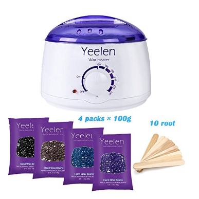 Yeelen Hair Removal Hot Wax Warmer Waxing Kit Wax Melts + 4 Flavors Hard Wax Beans + 10 Wax Applicator Sticks   $32.99