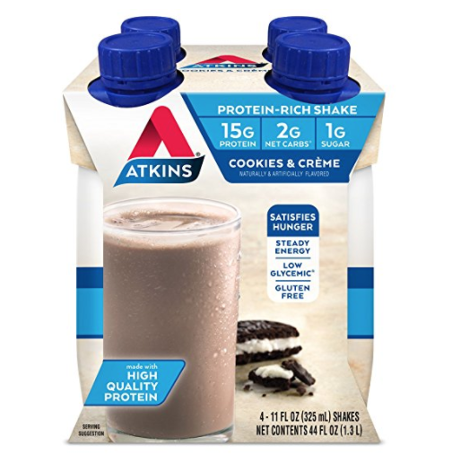 Atkins 巧克力餅乾口味奶昔飲料 11oz 4瓶, 現點擊coupon后僅售$4.49, 免運費！
