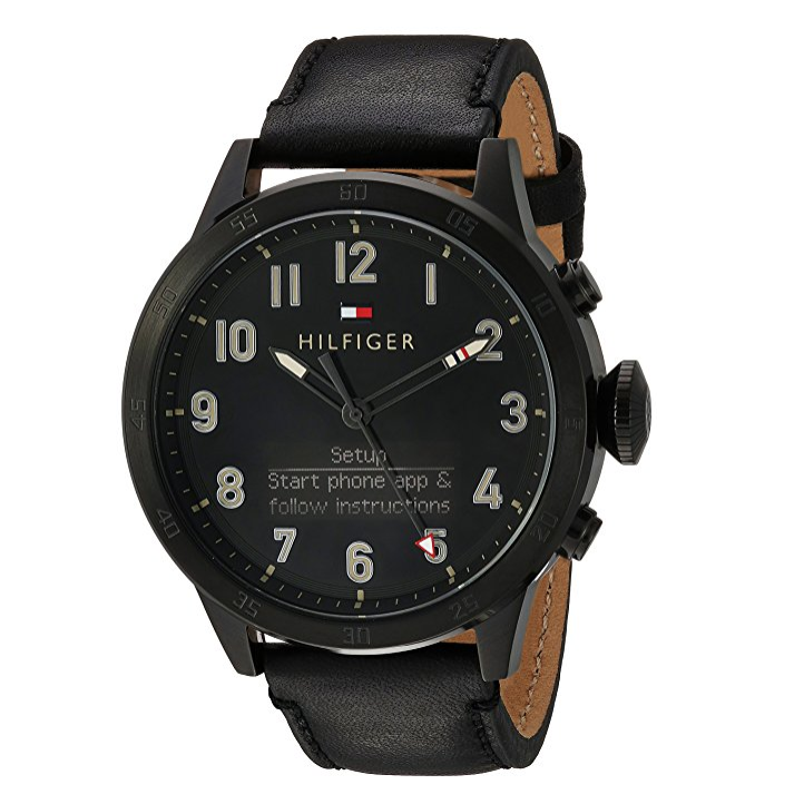 Tommy Hilfiger Men's 'TH 24/7' Quartz Resin and Leather Smart Watch, Color: Black (Model: 1791301) only $168.75