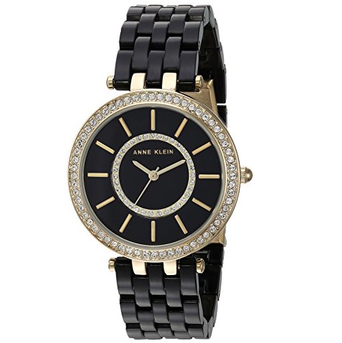 Anne Klein Women's AK/2620BKGB Swarovski Crystal Accented Gold-Tone and Black Resin Bracelet Watch, Only $40.42, free shipping