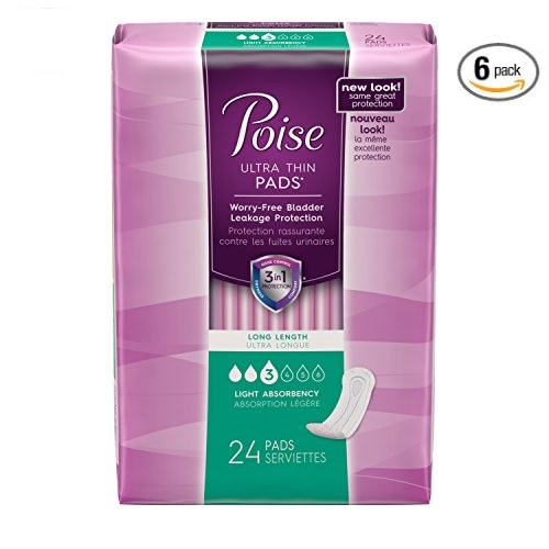 Poise Incontinence Ultra Thins, Long, Light Absorbency, 24 Count (Pack of 6), Only $26.68,  free shipping after using SS