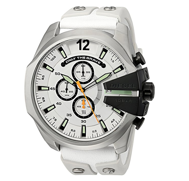 Diesel Men's DZ4454 Mega Chief White Leather and Silicone Watch, Only $119.99, You Save $120.01(50%)