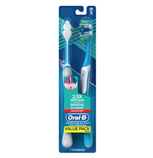 Oral-B Pro Health 防蛀高效清洁软毛牙刷 带舌苔刷 2支装 ，原价$5.99, 现点击coupon后仅售$1.09