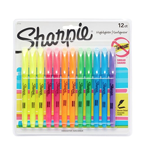 Sharpie 27145 Pocket Highlighters, Chisel Tip, Assorted Colors, 12-Count only $5.47