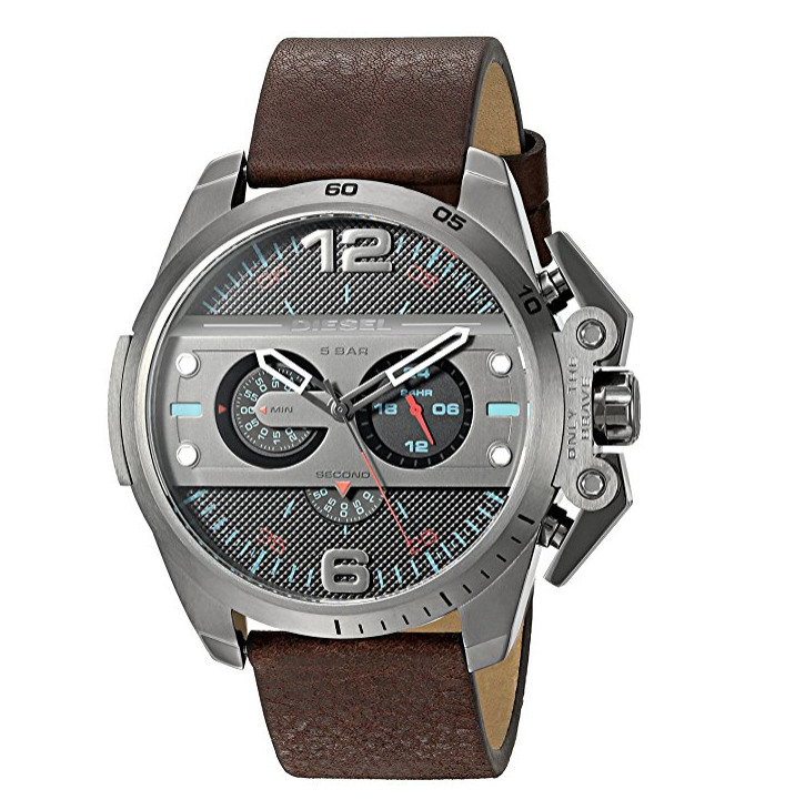 Diesel Men's Ironside Quartz Stainless Steel and Brown Leather Casual Watch (Model: DZ4387) only $134