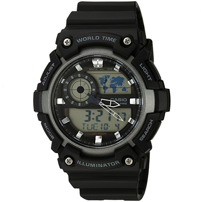 Casio Men's 'Super Illuminator' Quartz Resin Casual Watch, Color:Black (Model: AEQ-200W-1AVCF) $20.00