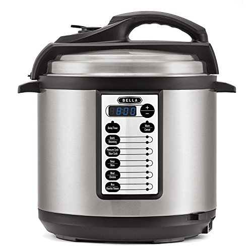 BELLA (14467) 10-In-1 Multi-Use Programmable 6 Quart Pressure Cooker, Slow Cooker, Rice Cooker, Steamer, Sauté Warmer with Searing & Browning Feature, 1000 Watts $39.99