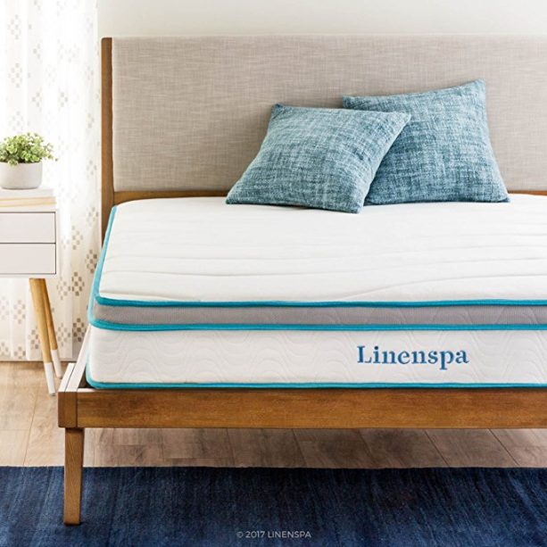 LinenSpa 8吋 記憶棉和彈簧混合床墊，原價$179.99，現僅售$117.82，免運費