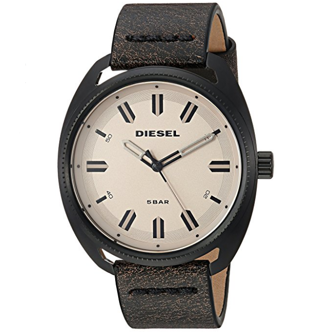 Diesel Watches Fastbak Black IP and Brown Leather 3-Hand Watch $71.94，FREE Shipping