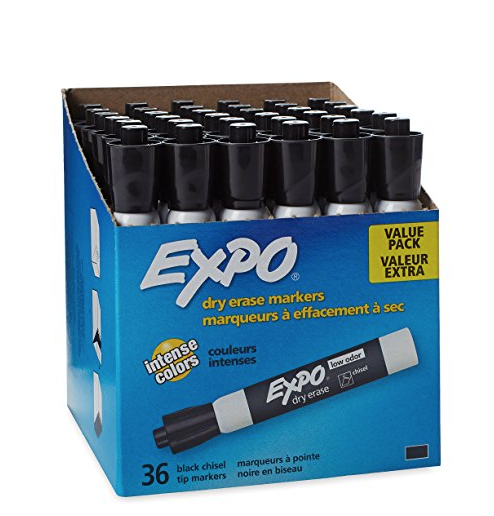 EXPO Low-Odor Dry Erase Markers, Chisel Tip, Black, 36-Count only $17.78