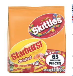 Skittles and Starburst Original Candy Bag, 65 Fun Size Pieces, 31.9 ounces only $7.60