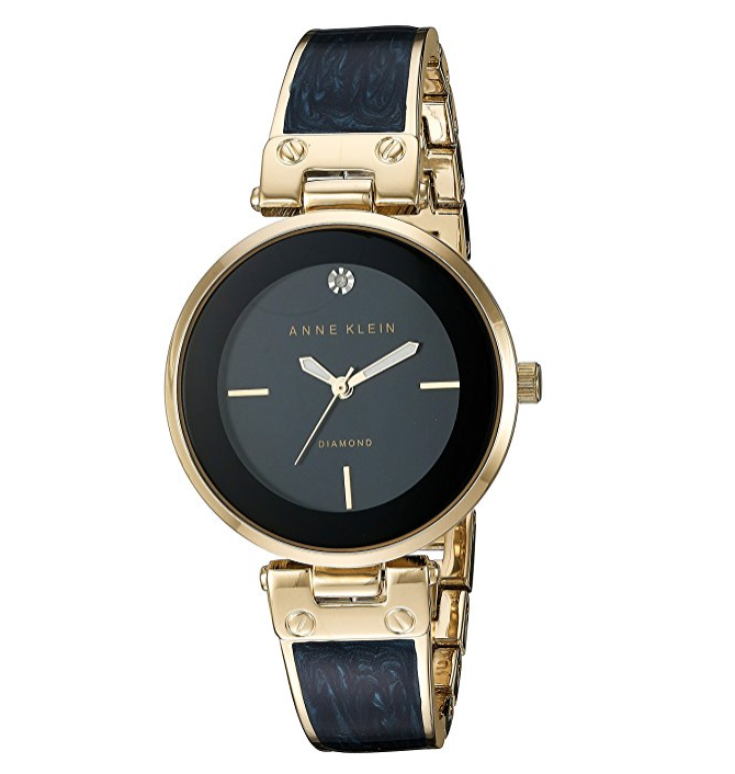 Anne Klein Goldtone and Navy Marble Bangle Watch only $46.58