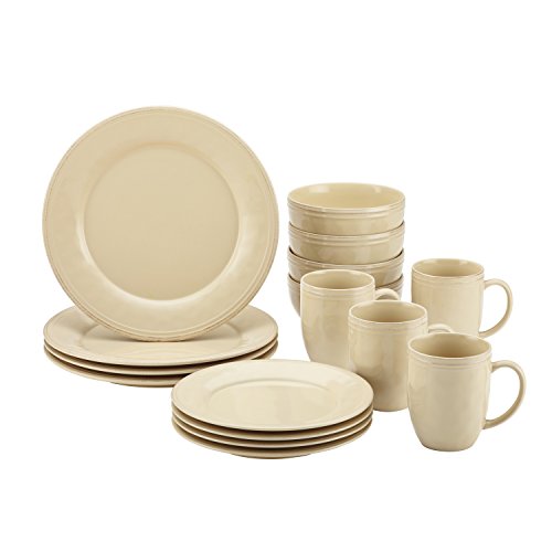 Rachael Ray Cucina Dinnerware 16-Piece Stoneware Dinnerware Set, Almond Cream, Only $39.99, You Save $100.01(71%)
