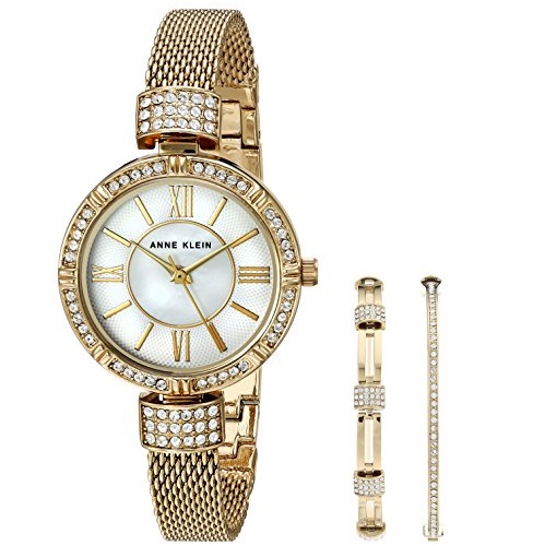 Anne Klein Women's AK/2844GBST Swarovski Crystal Accented Gold-Tone Mesh Bracelet Watch and Bangle Set, Only $49.99, You Save $100.01(67%)