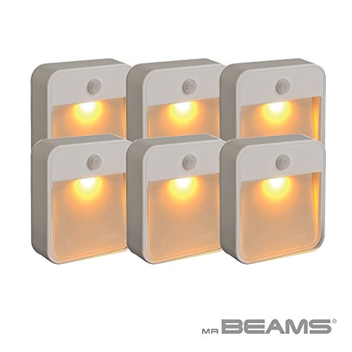 Mr. Beams MB720A Sleep Friendly Battery-Powered Motion-Sensing LED Stick-Anywhere Nightlight with Amber Color Light (6-Pack), White, Only $33.94 , free shipping