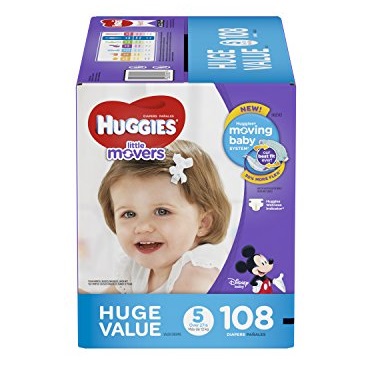 史低价！HUGGIES好奇 Little Movers 5号纸尿裤，108片装，原价$30.95，现仅售$23.59，免运费