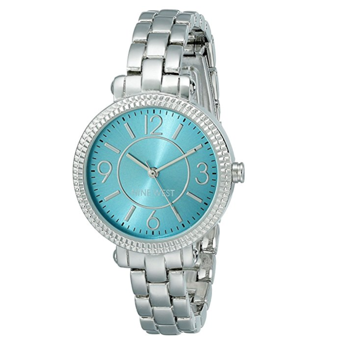Nine West女式NW / 1697TLSB Teal Sunray錶盤銀色手鏈手錶, 現僅售$19