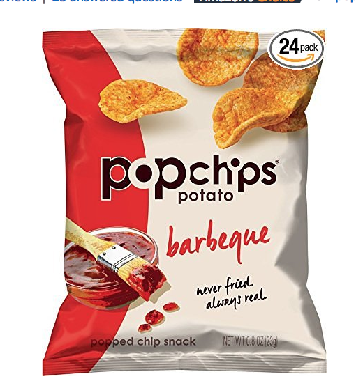 Popchips Potato Chips, BBQ Potato Chips, 24 Count (0.8 oz Bags), Gluten Free Potato Chips, Low Fat, No Artificial Flavoring, Kosher only  $10.97