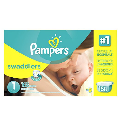 Pampers Swaddlers Disposable Diapers Newborn Size 1 (8-14 lb), 168 Count, ECONOMY $31.12，FREE Shipping