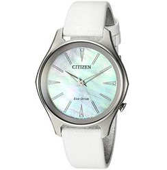 Citizen Women's 'Eco-Drive' Quartz Stainless Steel and Leather Dress Watch, Color:White (Model: EM0598-01D) $89.99，FREE Shipping