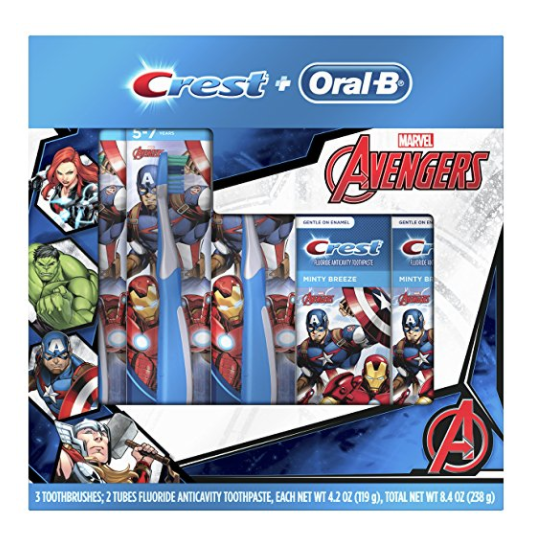Oral-B and Crest Kids Holiday Pack Featuring Marvel's Avengers, Kids Two Fluoride Anticavity Toothpastes and Three Toothbrushes, Only $4.75, You Save (%)