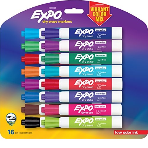 EXPO Low-Odor Dry Erase Markers, Chisel Tip, Vibrant Colors, 16-Count, Only $8.88
